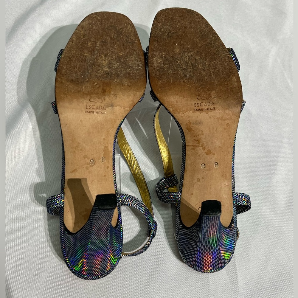 ESCADA Vintage Metallic Rainbow Strappy Heels - size 9B - Picture 6 of 13